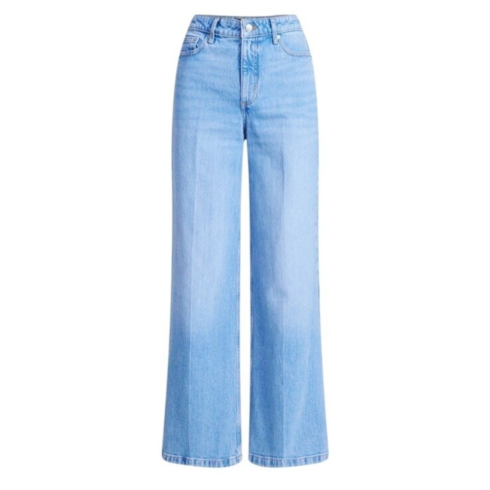 Free Assembly Jeans Womens 6 Light Wash High Rise Relaxed Wide Leg Front Crease